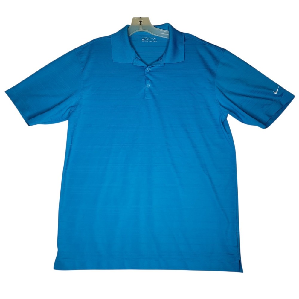 Nike Men's Blue Performance Golf Polo Shirt Textured Striped Pattern Size L
